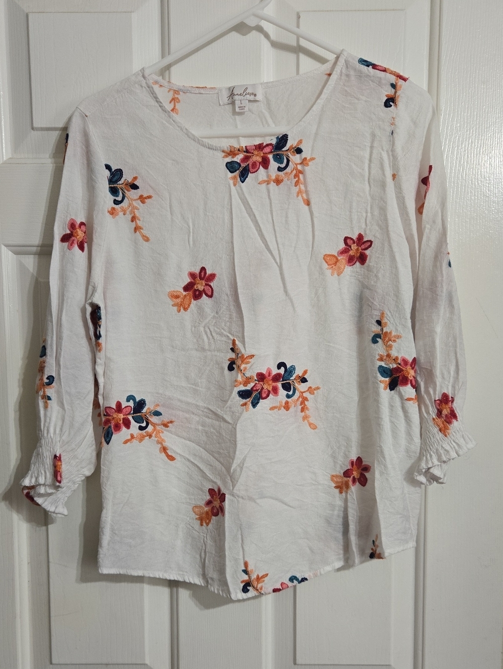 Embroidered Floral White Peasant Blouse